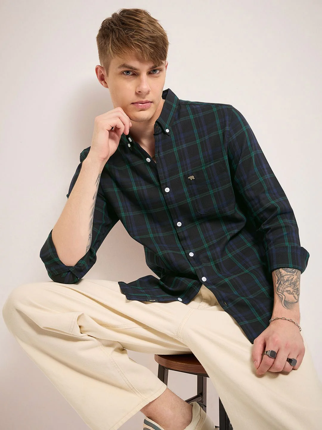 THE BEAR HOUSE Men Cotton Checked Slim Fit Casual Shirt - Image 6