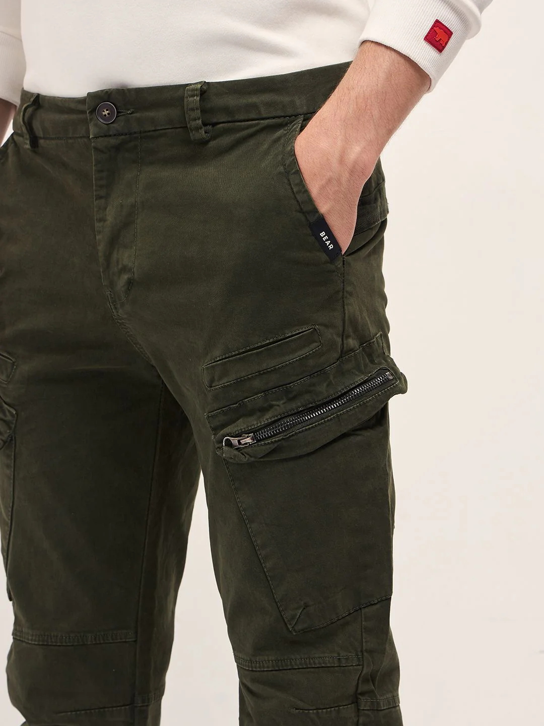 THE BEAR HOUSE Men Cotton Solid Slim Fit Cargo - Image 4