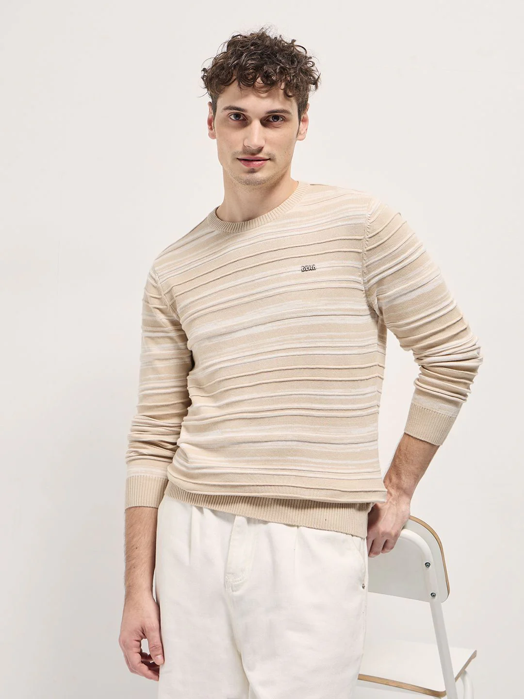 THE BEAR HOUSE Men Cotton Striped Slim Fit Pullover