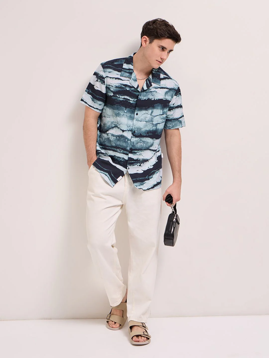 THE BEAR HOUSE Men Cuban Collar Abstract Printed Casual Shirt - Image 6