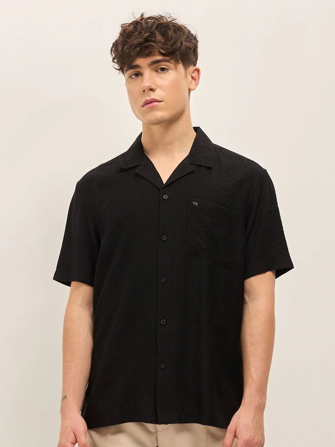 THE BEAR HOUSE Men Cuban Collar Solid Nylon Casual Shirt - Image 2
