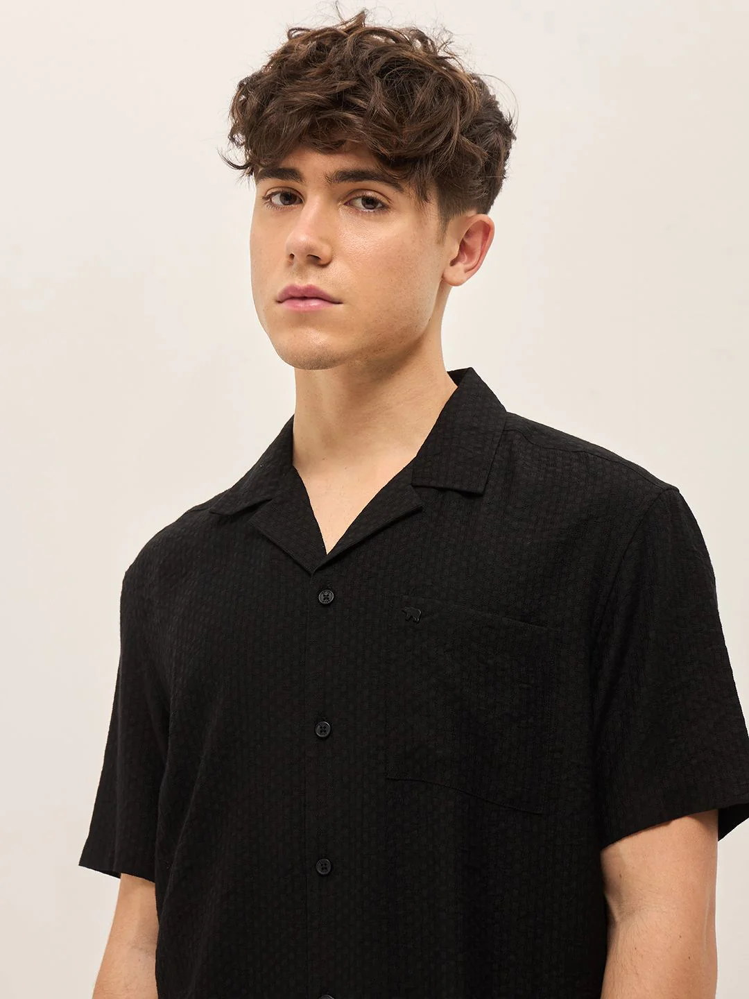 THE BEAR HOUSE Men Cuban Collar Solid Nylon Casual Shirt - Image 3