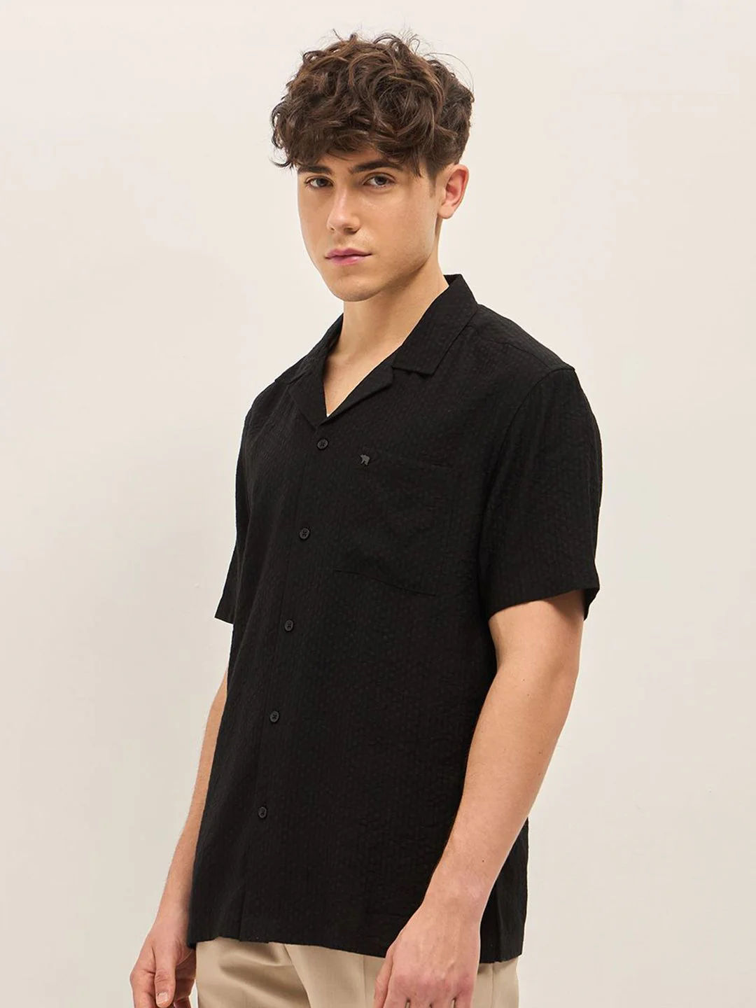 THE BEAR HOUSE Men Cuban Collar Solid Nylon Casual Shirt - Image 5