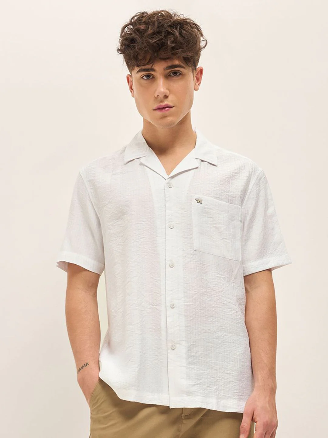 THE BEAR HOUSE Men Cuban Collar Solid Nylon Casual Shirt - Image 2