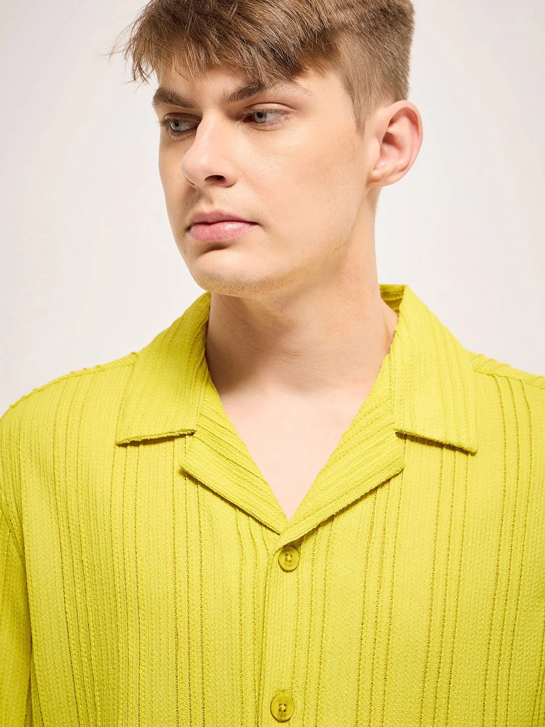 THE BEAR HOUSE Men Cuban Collar Vertical Striped Casual Shirt - Image 3