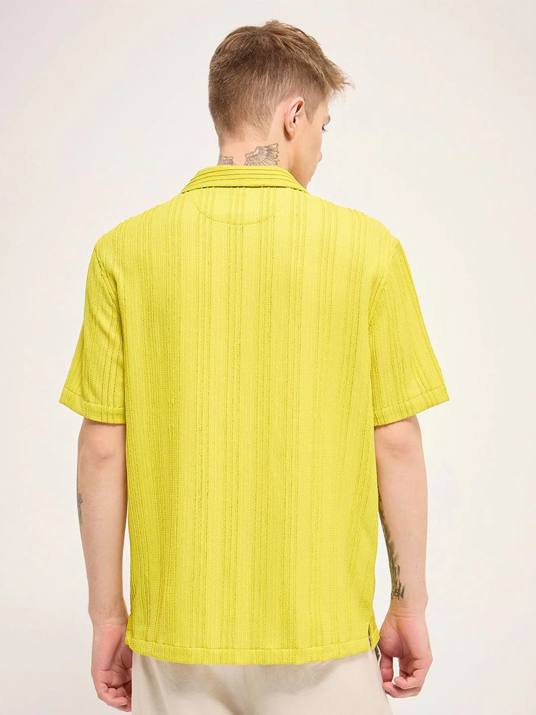 THE BEAR HOUSE Men Cuban Collar Vertical Striped Casual Shirt - Image 4