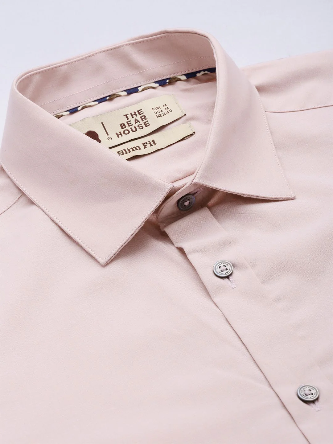 THE BEAR HOUSE Men Dusty Pink Solid Slim Fit Cotton Formal Shirt - Image 2