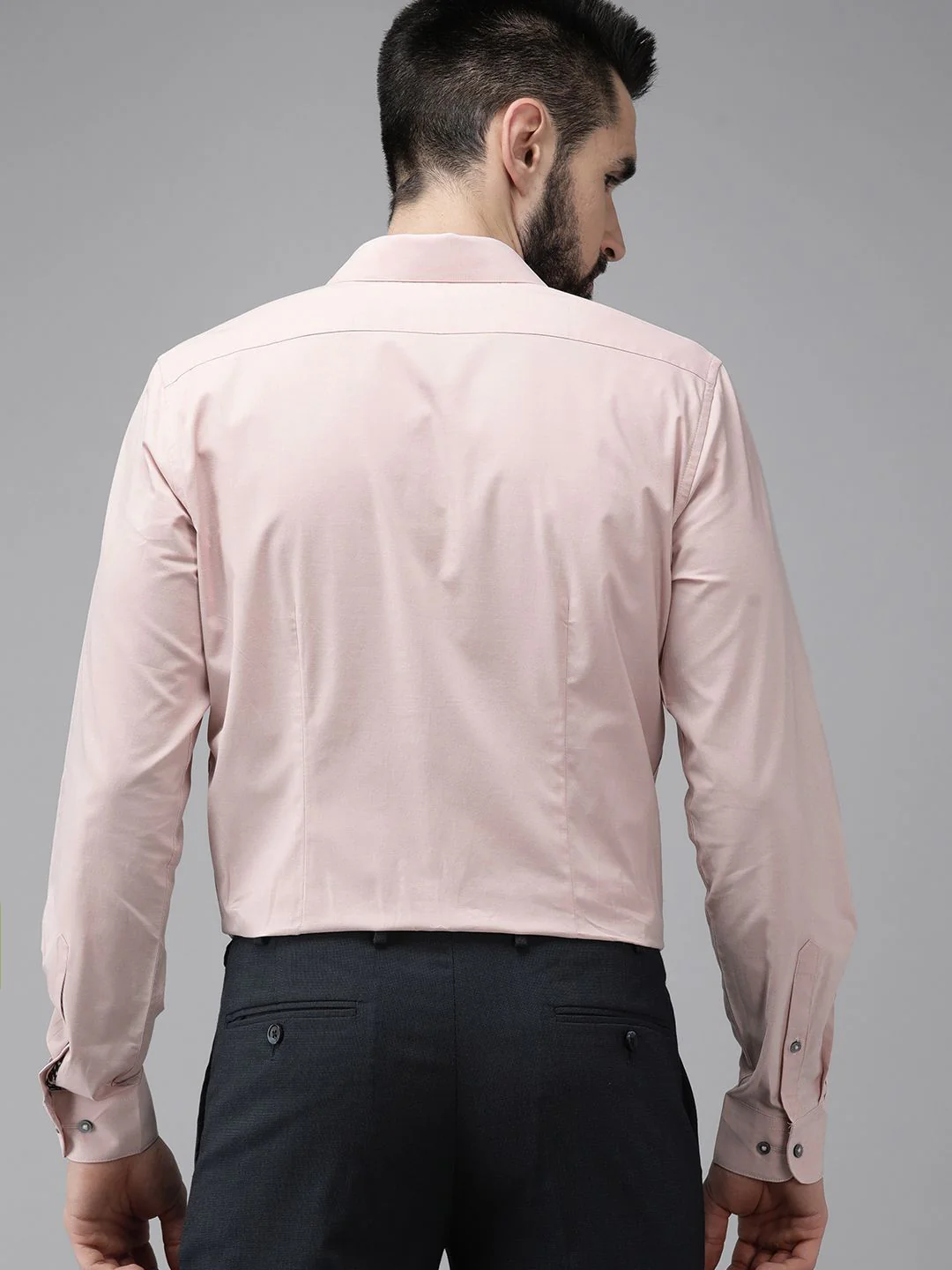 THE BEAR HOUSE Men Dusty Pink Solid Slim Fit Cotton Formal Shirt - Image 4