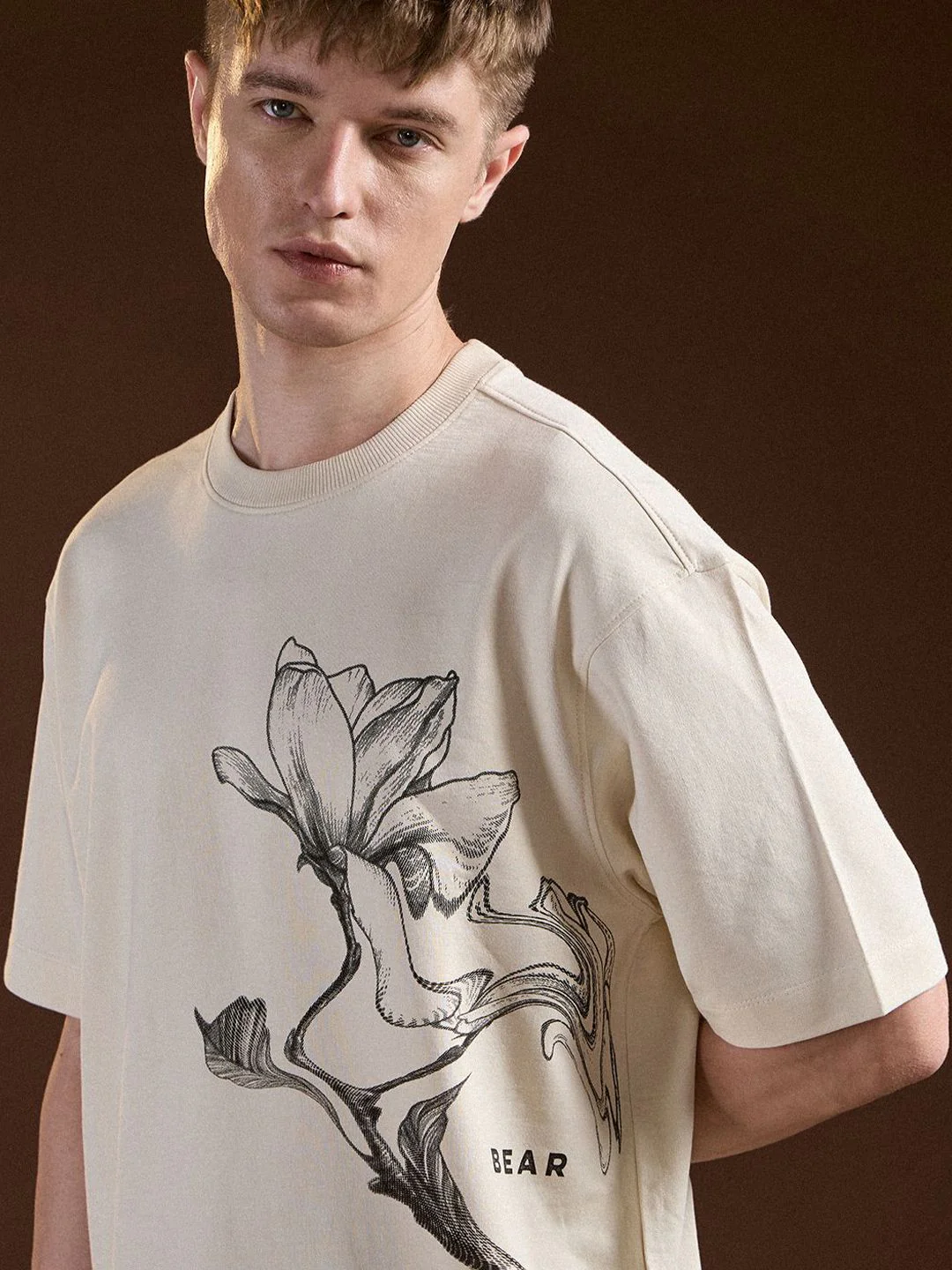 THE BEAR HOUSE Men Floral Printed Round Neck Cotton Oversized Fit T-shirt - Image 2