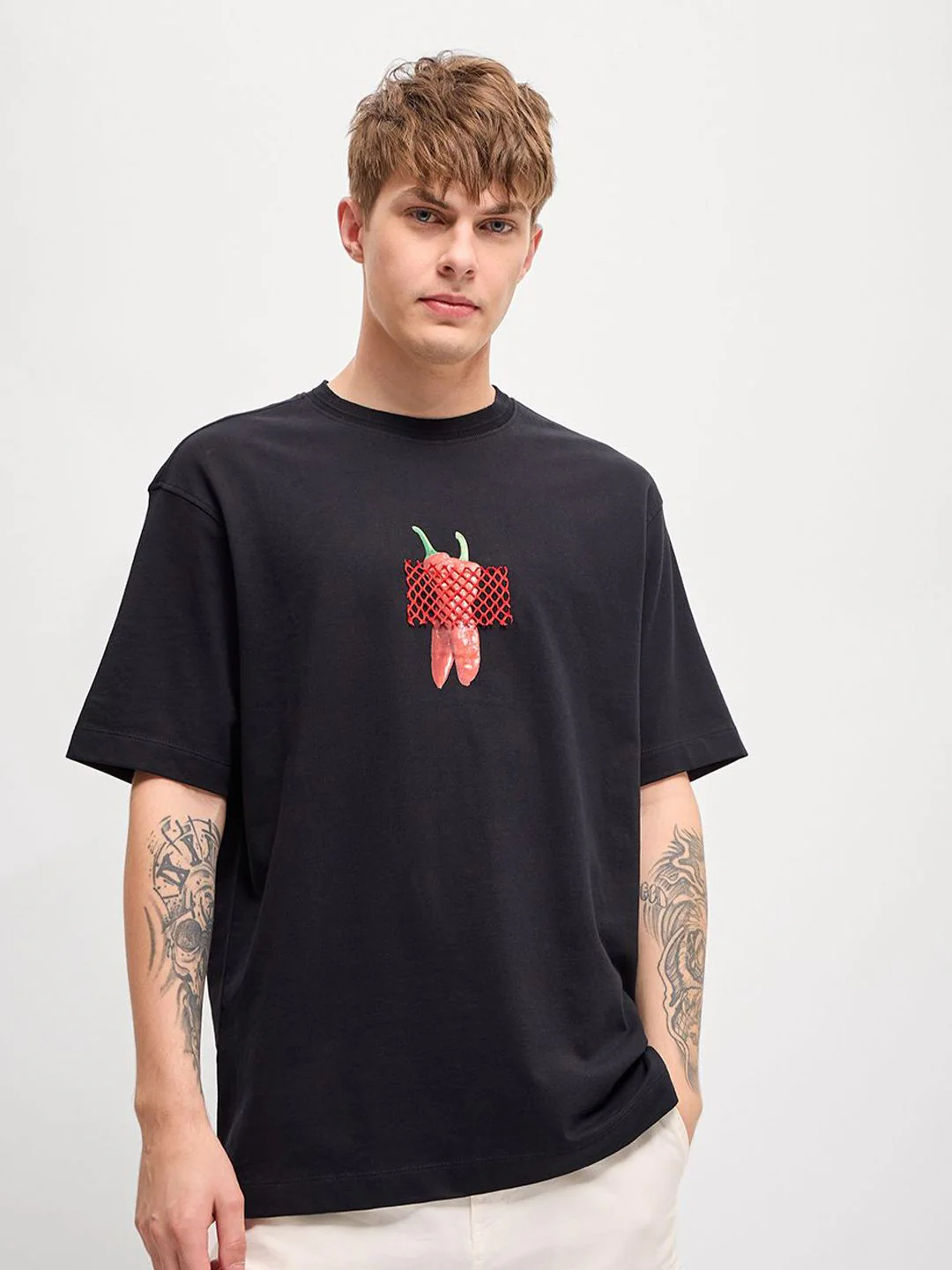 THE BEAR HOUSE Men Graphic Printed Round Neck Cotton Oversized T-shirt - Image 2