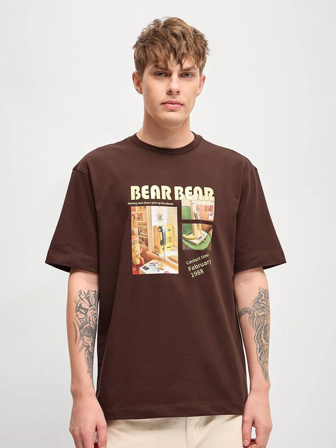 THE BEAR HOUSE Men Graphic Printed Round Neck Pure Cotton Oversized T-shirt - Image 2