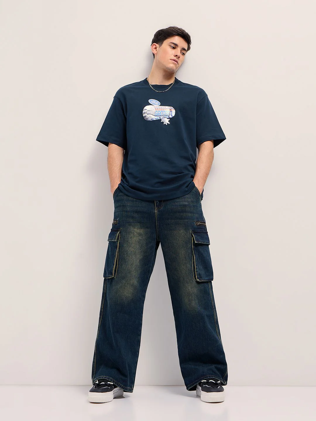 THE BEAR HOUSE Men Graphic Printed Round Neck Cotton Oversized T-shirt - Image 6