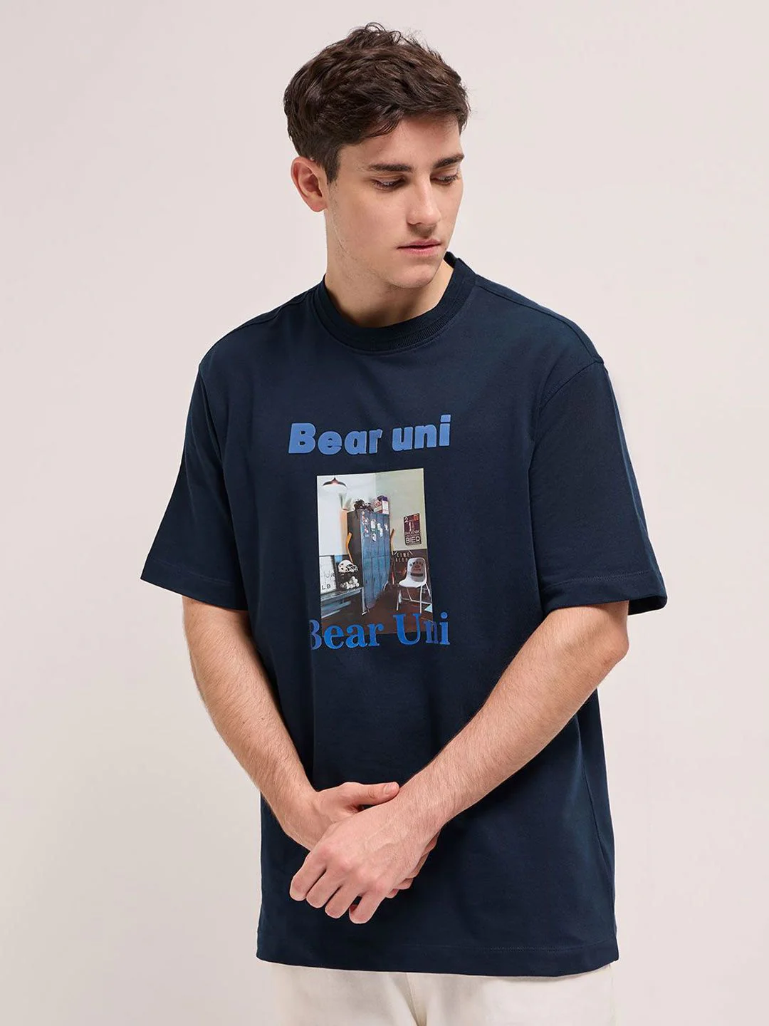 THE BEAR HOUSE Men Graphic Printed Round Neck Pure Cotton Oversized T-shirt - Image 2