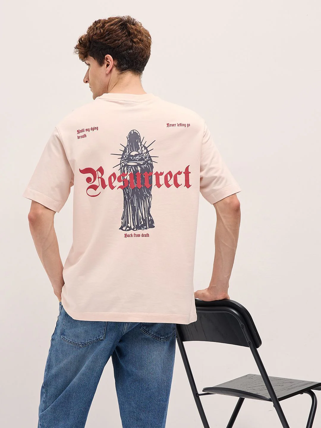 THE BEAR HOUSE Men Graphic Printed Round Neck Cotton Oversized T-shirt