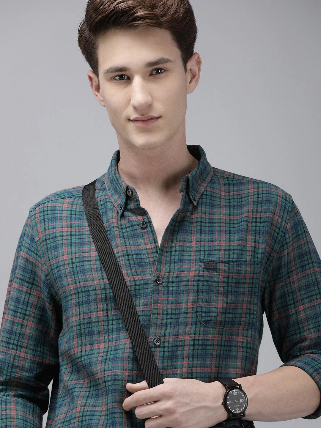 THE BEAR HOUSE Men Green and Blue Checked Slim Fit Casual Shirt