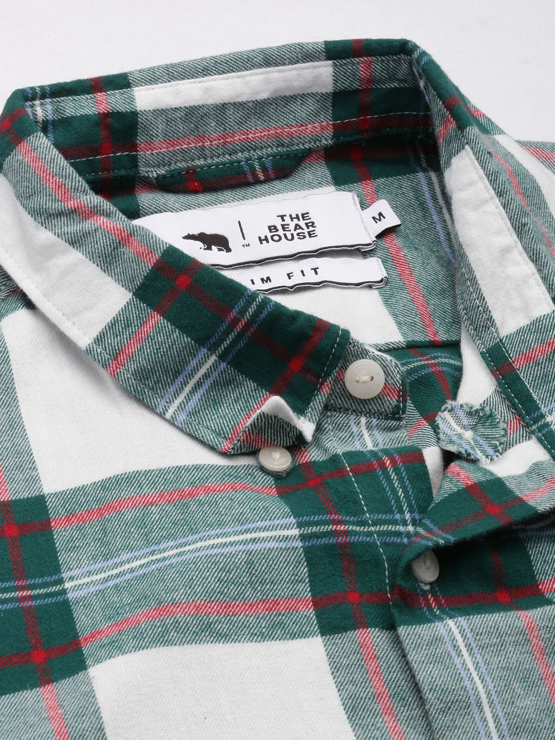 THE BEAR HOUSE Men Green Pure 8Checked Slim Fit Flannel Casual Shirt - Image 2