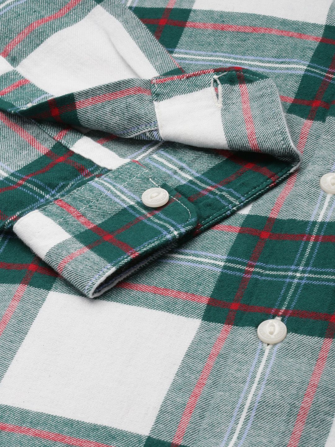 THE BEAR HOUSE Men Green Pure 8Checked Slim Fit Flannel Casual Shirt - Image 3
