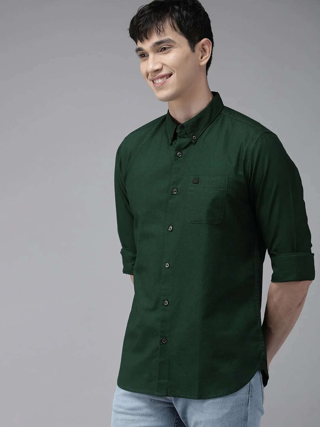 THE BEAR HOUSE Men Green Slim Fit Cotton Casual Shirt - Image 5