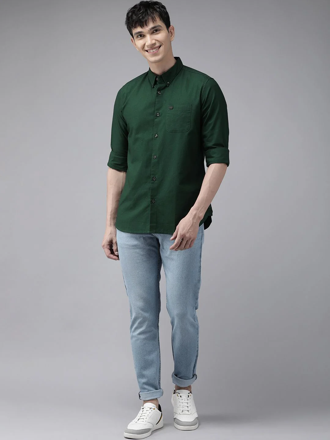 THE BEAR HOUSE Men Green Slim Fit Cotton Casual Shirt - Image 6