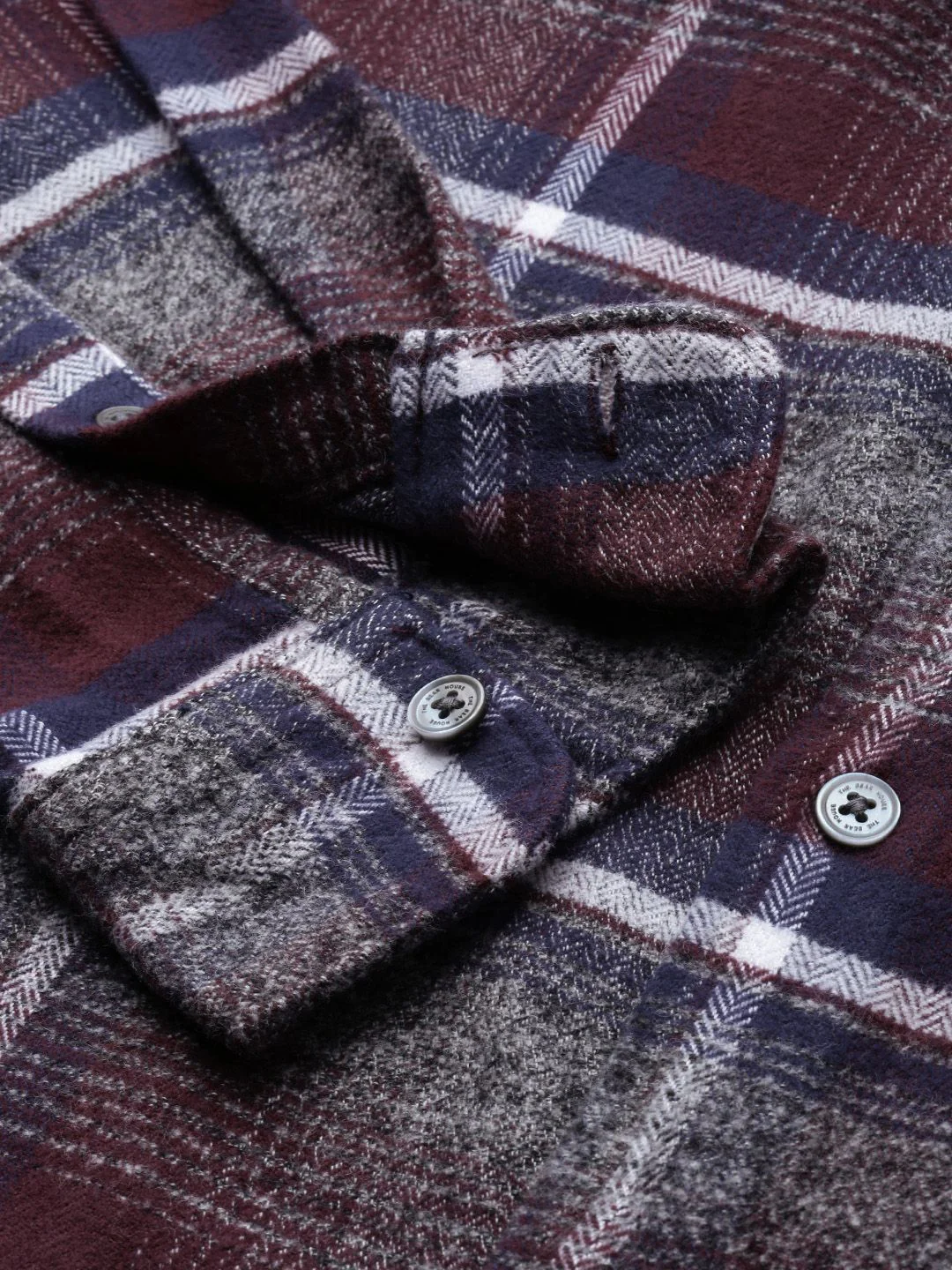 THE BEAR HOUSE Men Grey & Brown Slim Fit Tartan Checked Flannel Pure Cotton Casual Shirt - Image 3
