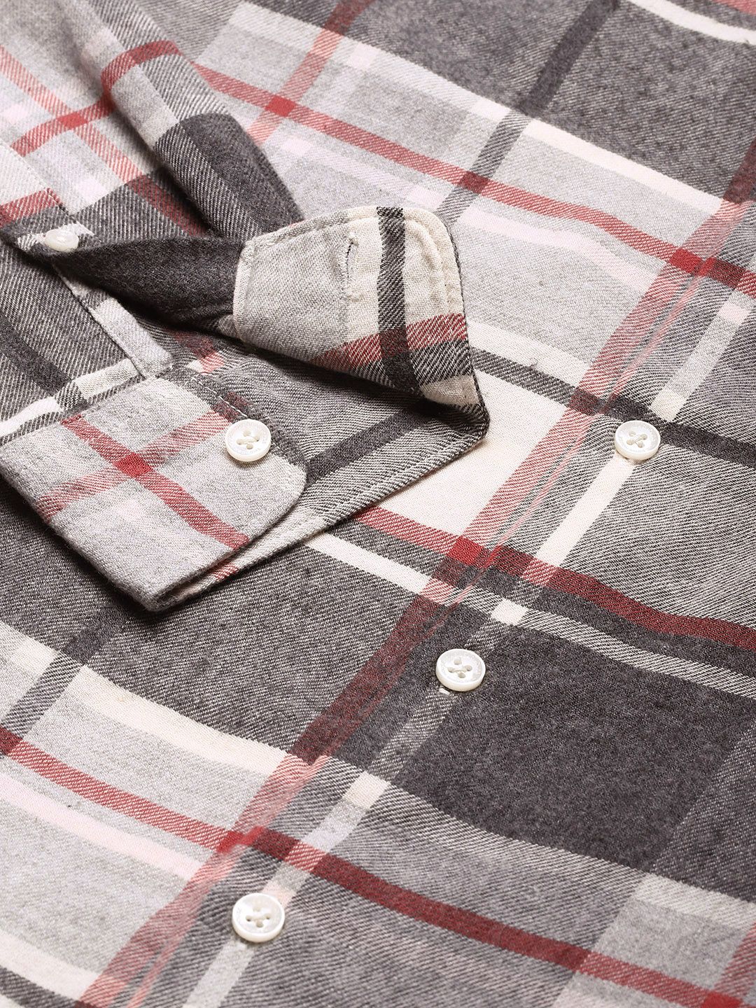 THE BEAR HOUSE Men Grey Slim Fit Pure Cotton Checked Casual Shirt - Image 3