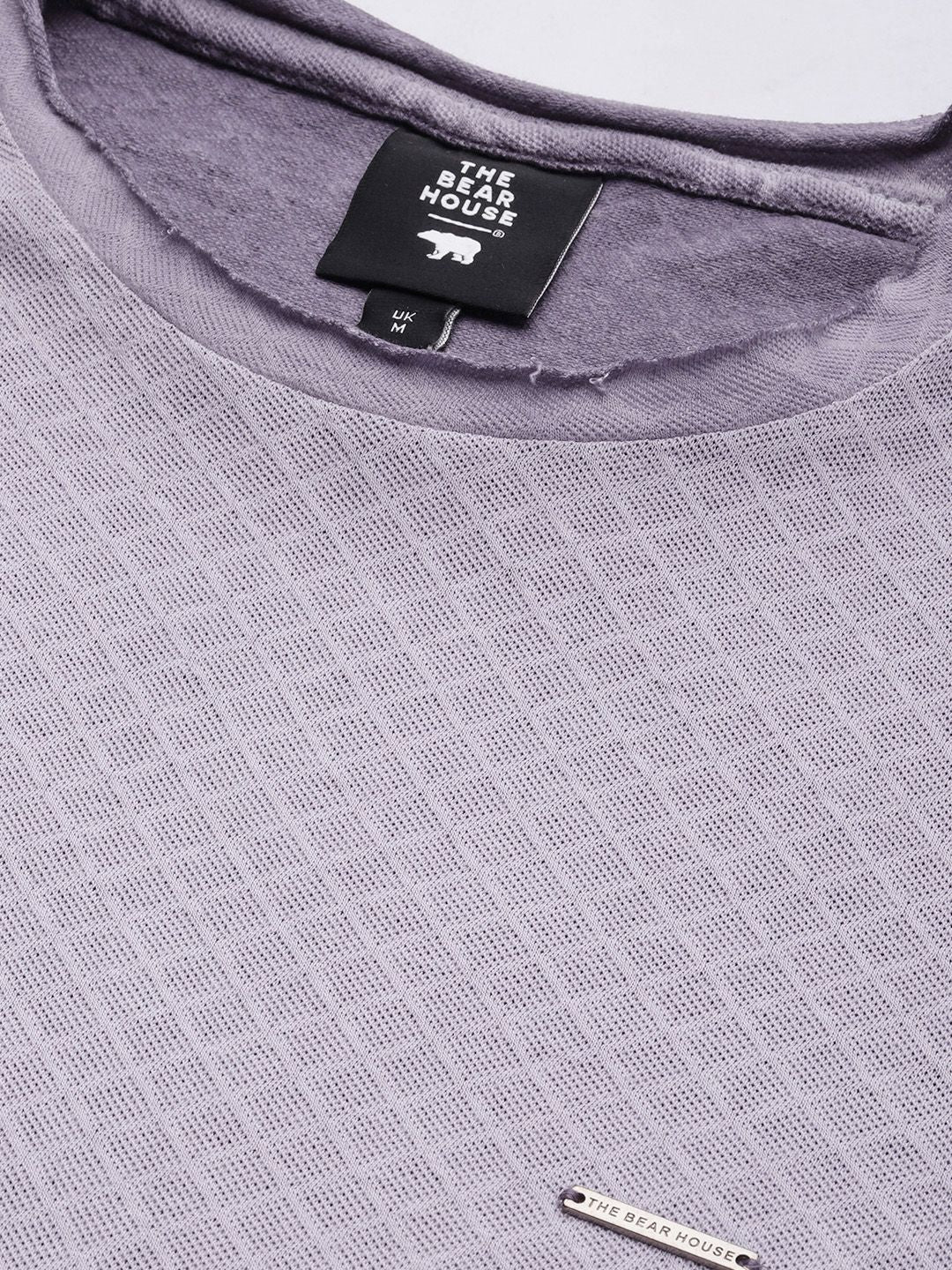 THE BEAR HOUSE Men Lavender Self Design Pure Cotton Slim Fit T-shirt - Image 2