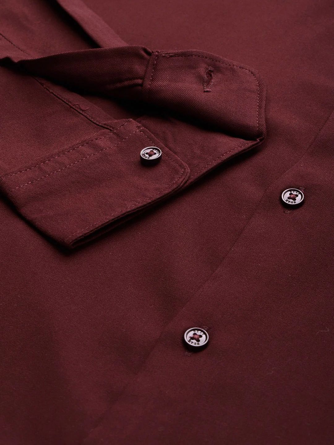 THE BEAR HOUSE Men Maroon Solid Slim Fit Casual Shirt - Image 3