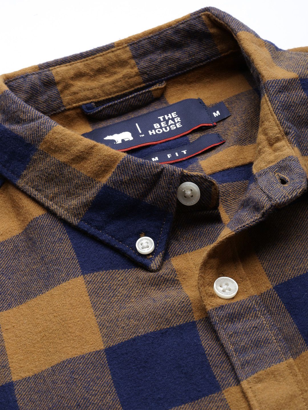 THE BEAR HOUSE Men Mustard Yellow Slim Fit Checked Flannel Pure Cotton Casual Shirt - Image 2