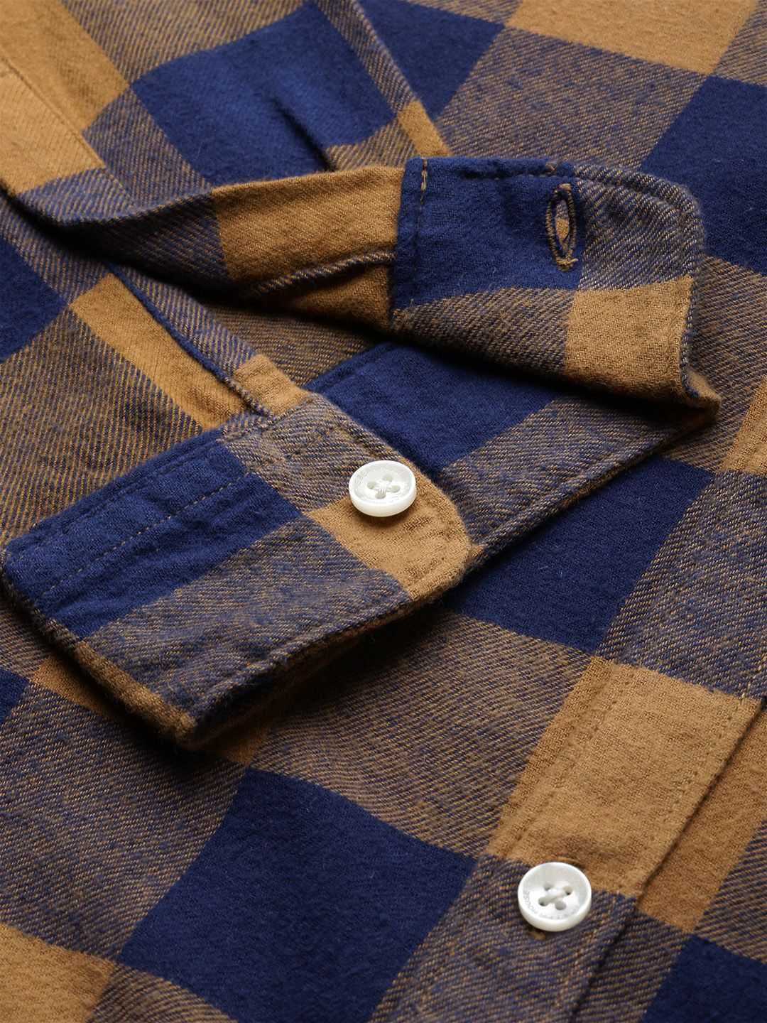 THE BEAR HOUSE Men Mustard Yellow Slim Fit Checked Flannel Pure Cotton Casual Shirt - Image 3