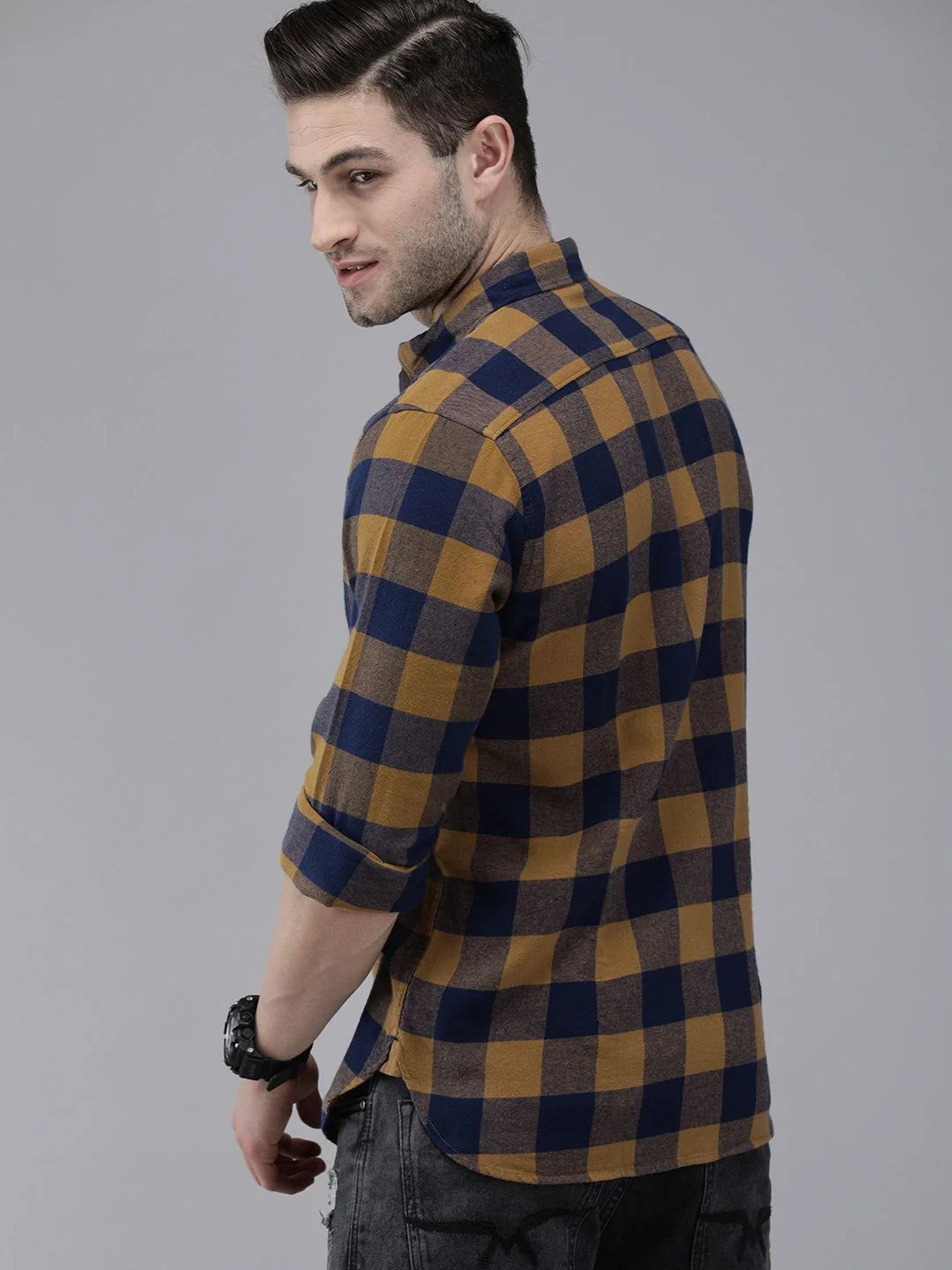THE BEAR HOUSE Men Mustard Yellow Slim Fit Checked Flannel Pure Cotton Casual Shirt - Image 4