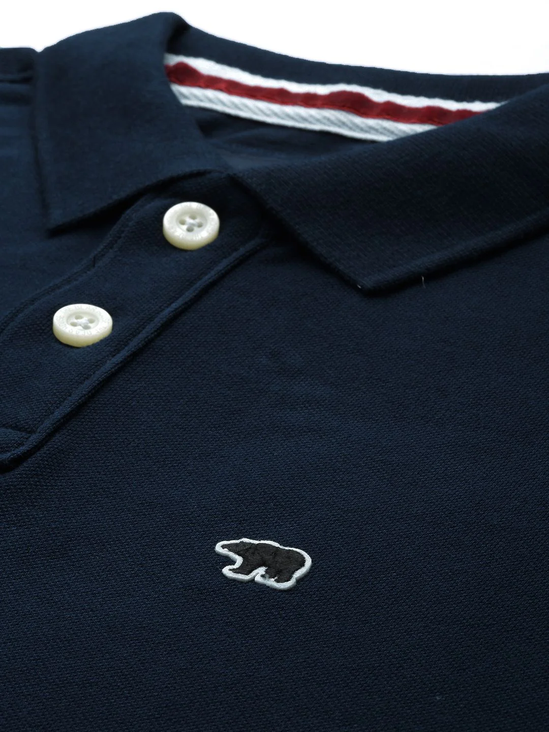 THE BEAR HOUSE Men Navy Blue Polo Collar Slim Fit T-shirt - Image 2