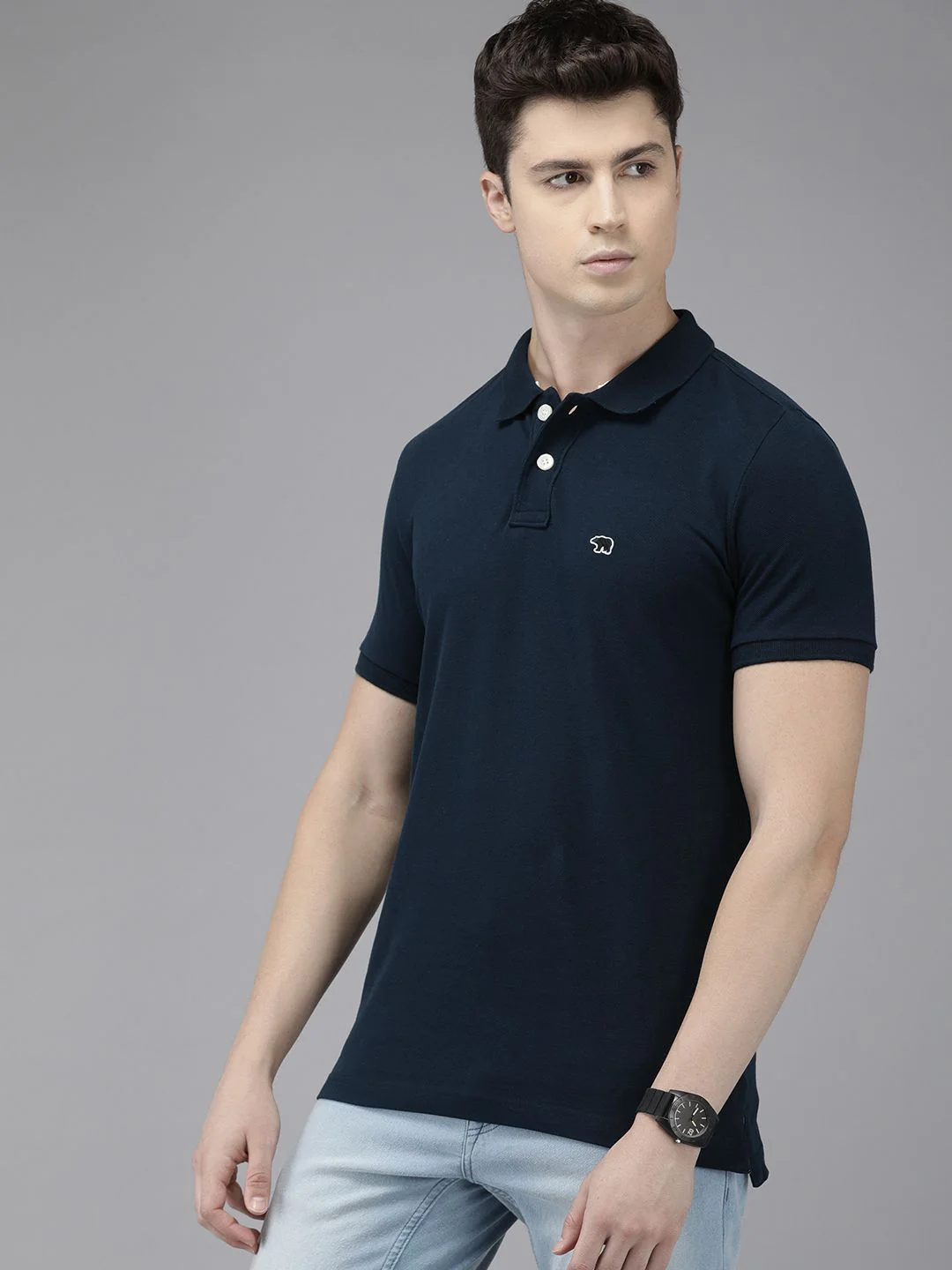 THE BEAR HOUSE Men Navy Blue Polo Collar Slim Fit T-shirt - Image 3