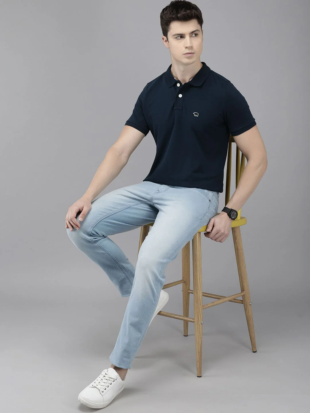 THE BEAR HOUSE Men Navy Blue Polo Collar Slim Fit T-shirt - Image 4