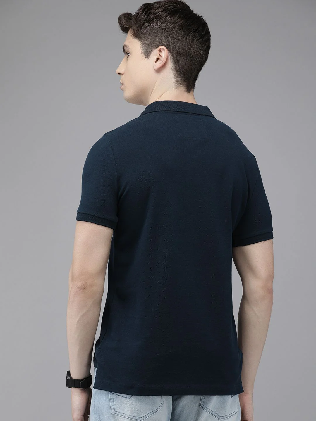 THE BEAR HOUSE Men Navy Blue Polo Collar Slim Fit T-shirt - Image 5
