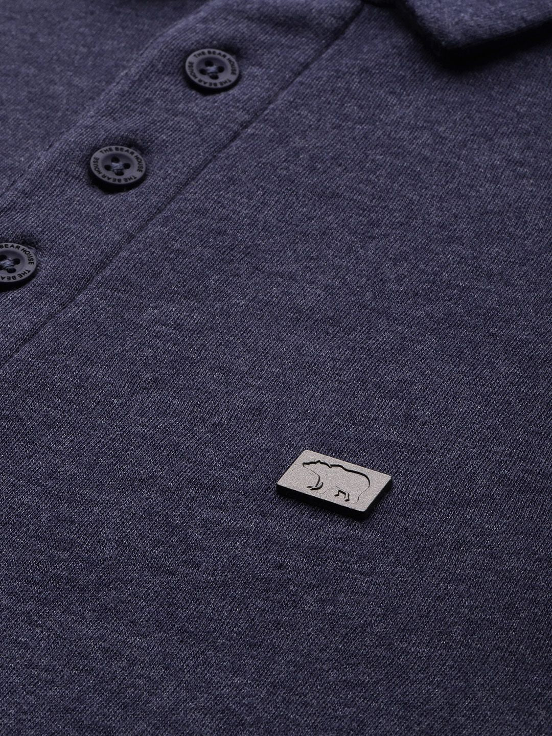 THE BEAR HOUSE Men Navy Blue Polo Collar Slim Fit T-shirt - Image 2