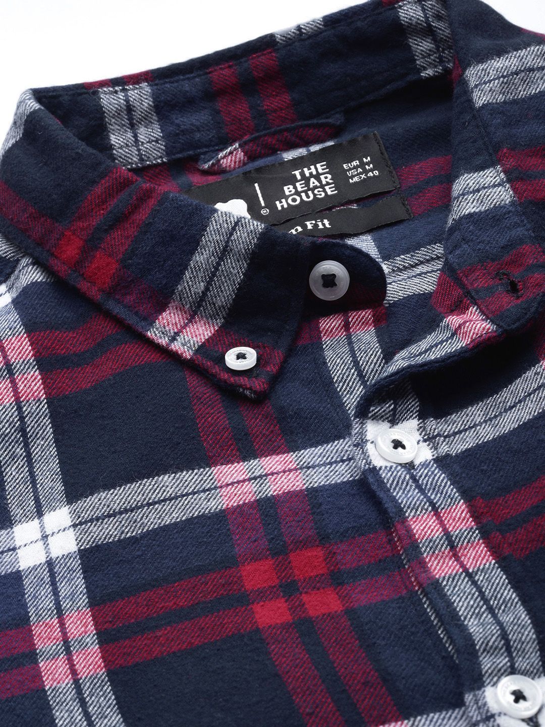 THE BEAR HOUSE Men Navy Blue Slim Fit Tartan Checked Flannel Pure Cotton Casual Shirt - Image 2
