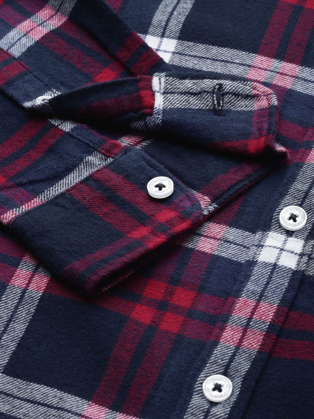 THE BEAR HOUSE Men Navy Blue Slim Fit Tartan Checked Flannel Pure Cotton Casual Shirt - Image 3