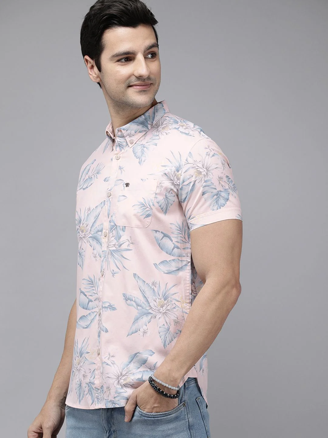 THE BEAR HOUSE Men Pink Slim Fit Floral Print Pure Cotton Casual Shirt - Image 3