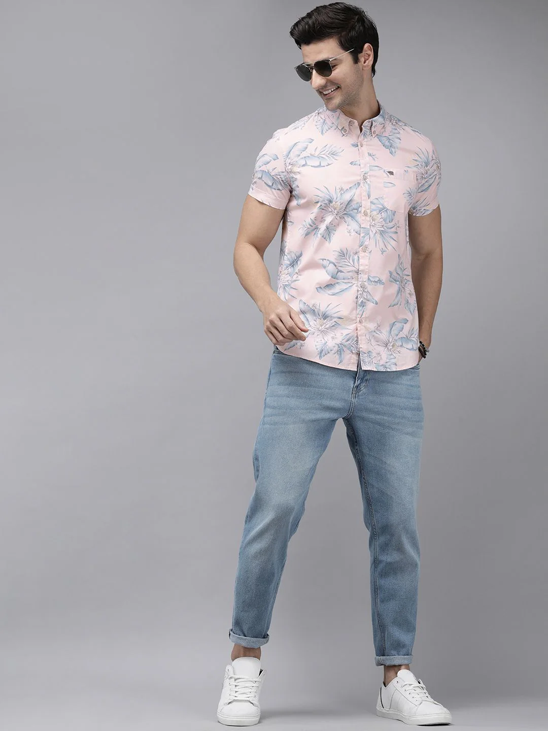 THE BEAR HOUSE Men Pink Slim Fit Floral Print Pure Cotton Casual Shirt - Image 4
