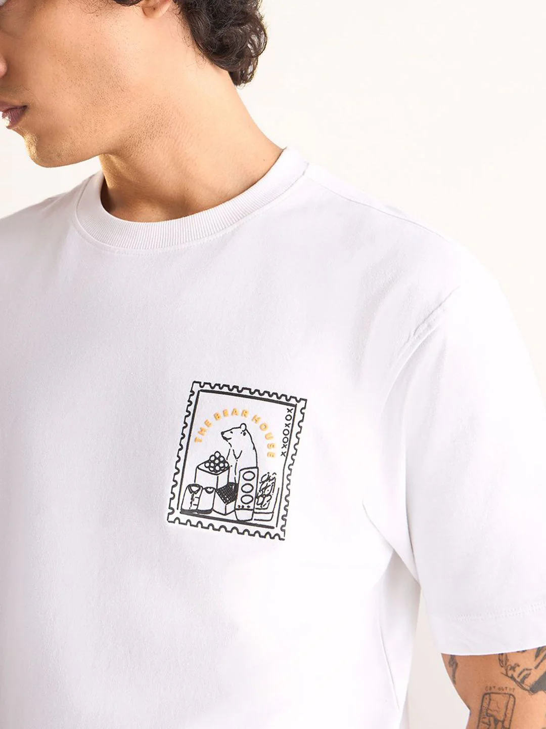 THE BEAR HOUSE Men Printed Drop-Shoulder Sleeves T-shirt - Image 2