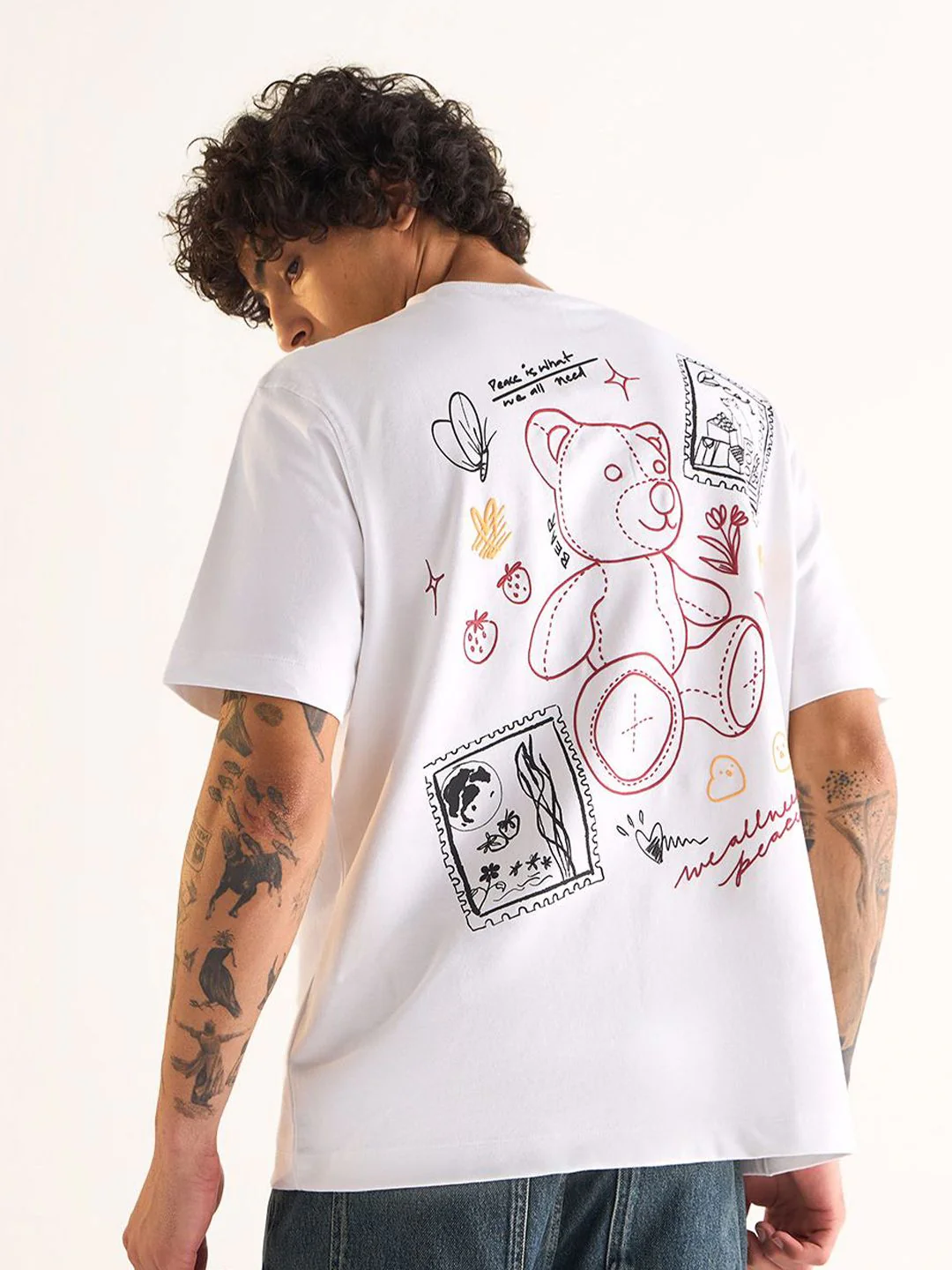 THE BEAR HOUSE Men Printed Drop-Shoulder Sleeves T-shirt - Image 4