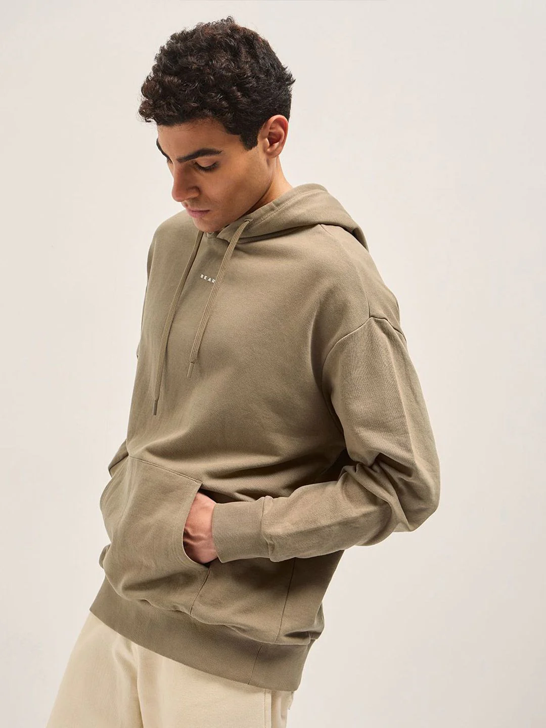 THE BEAR HOUSE Men Pure Cotton Solid Hooded Sweatshirt - Image 3