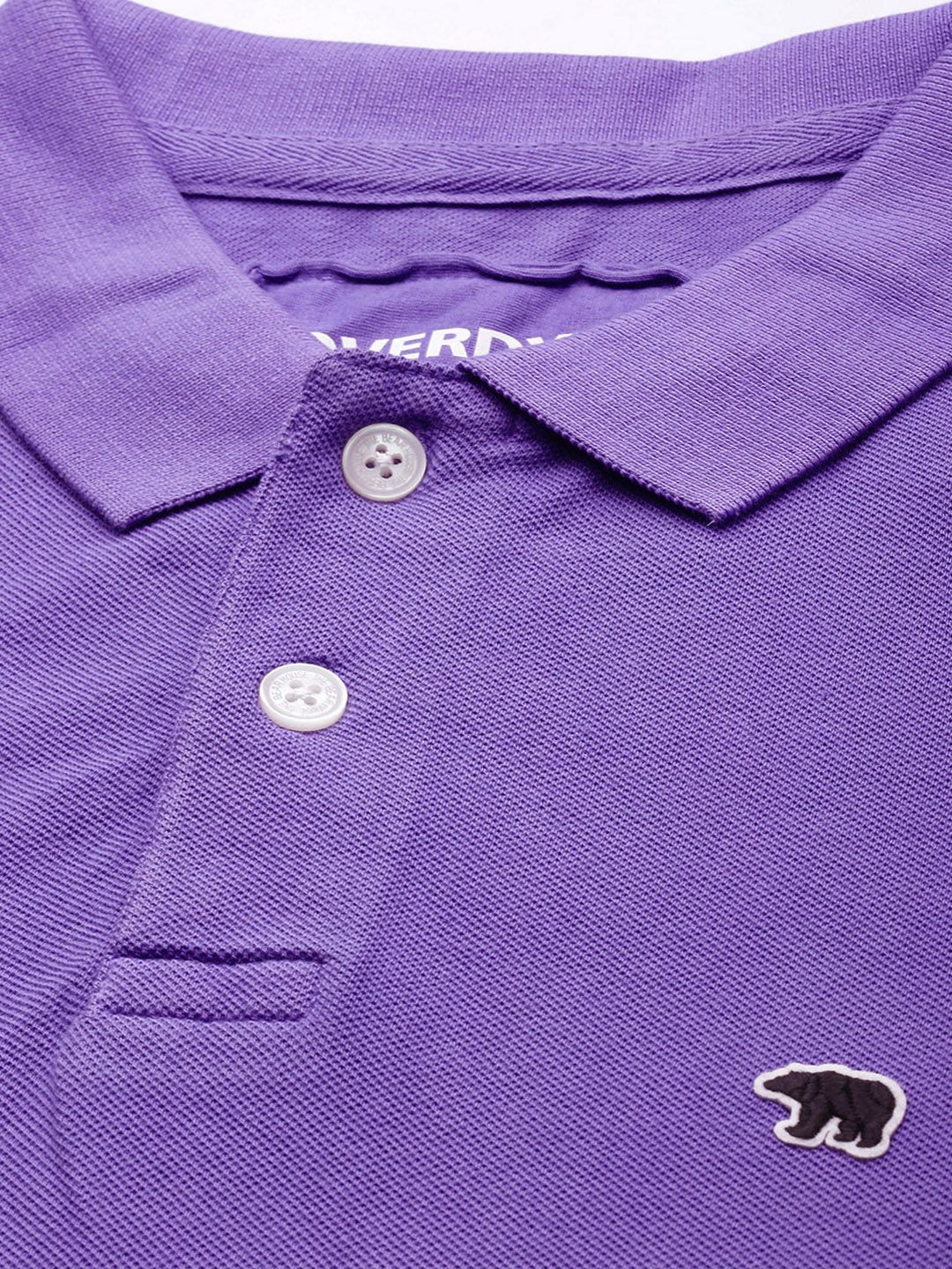 THE BEAR HOUSE Men Purple Polo Collar Pure Cotton Slim Fit T-shirt - Image 2