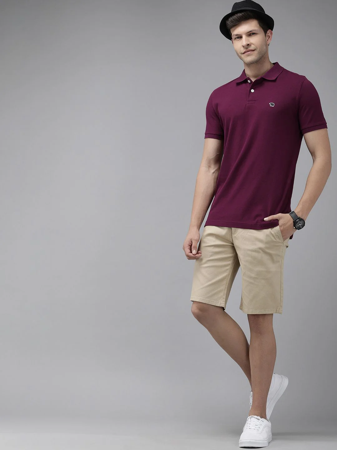 THE BEAR HOUSE Men Purple Polo Collar Pure Cotton Slim Fit T-shirt - Image 4
