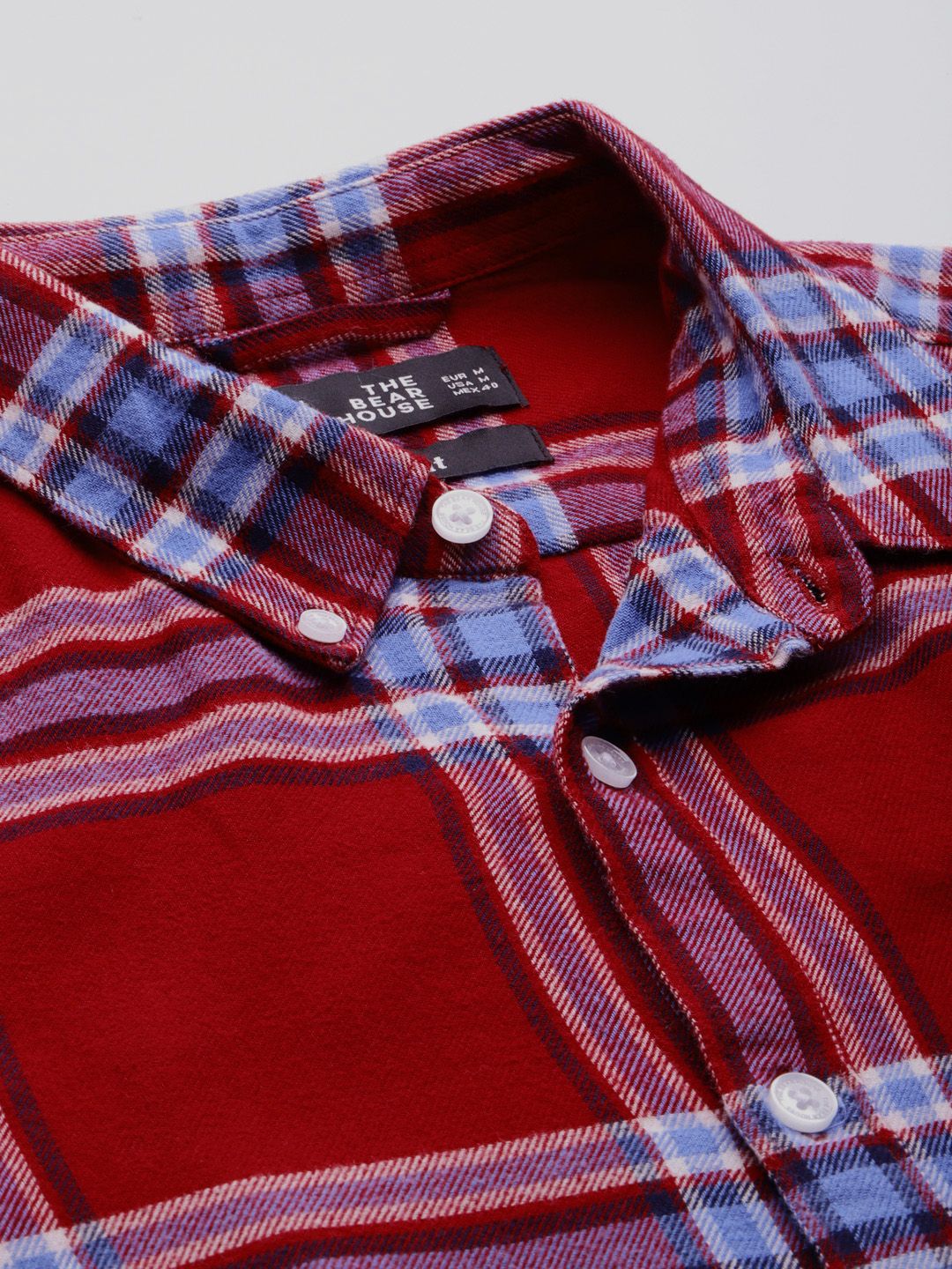 THE BEAR HOUSE Men Red Slim Fit Windowpane Checks Opaque Checked Casual Shirt - Image 2