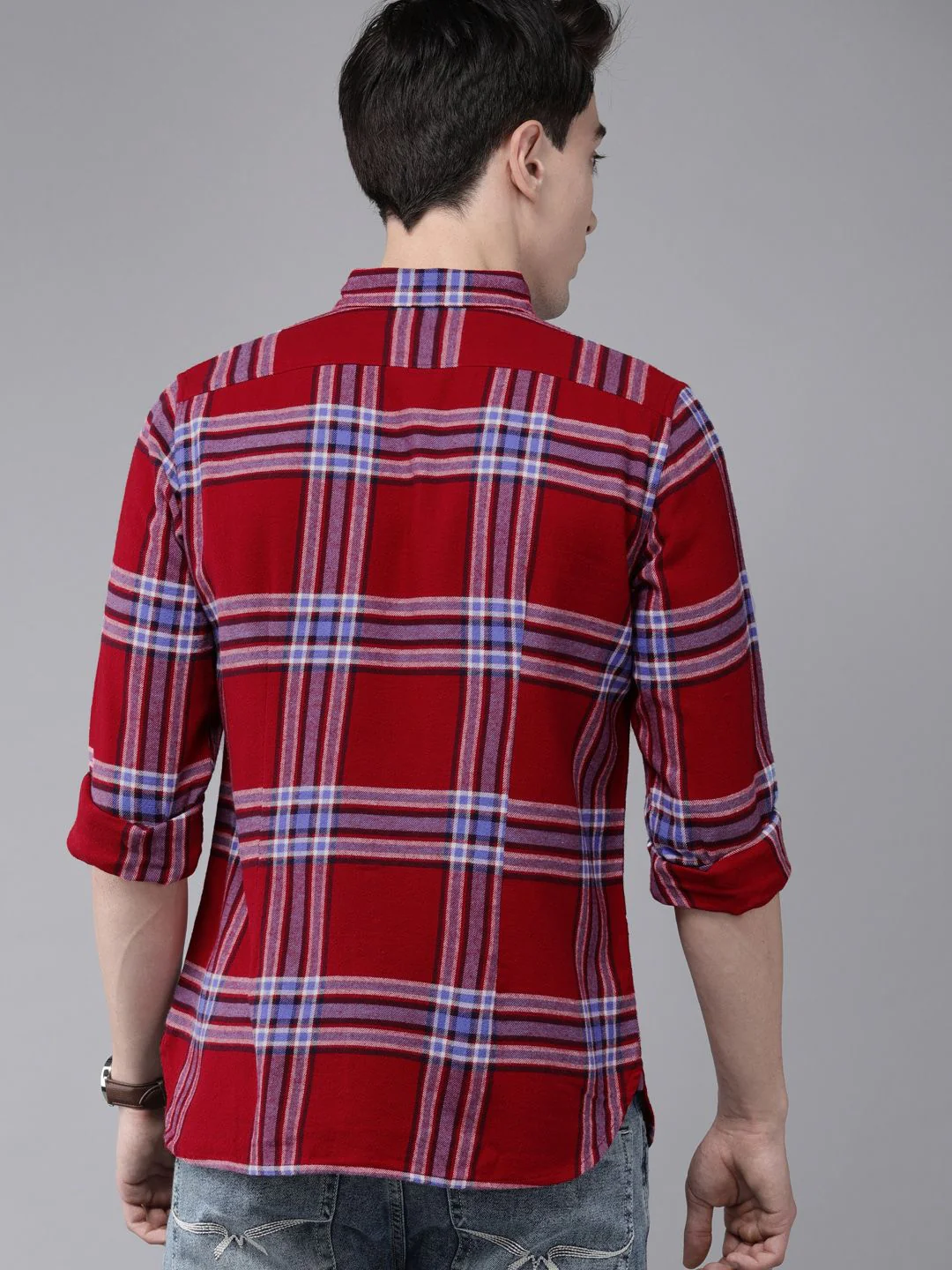 THE BEAR HOUSE Men Red Slim Fit Windowpane Checks Opaque Checked Casual Shirt - Image 4