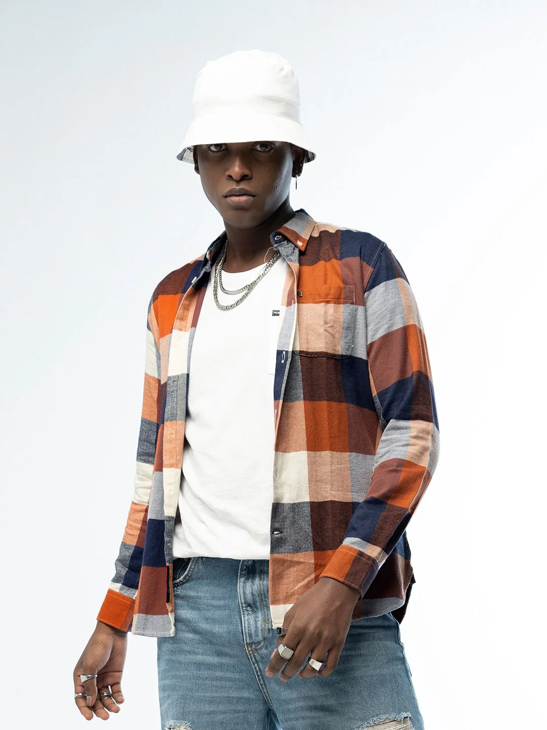 THE BEAR HOUSE Men Rust Brown & Navy Blue Slim Fit Checked Pure Cotton Casual Shirt - Image 6