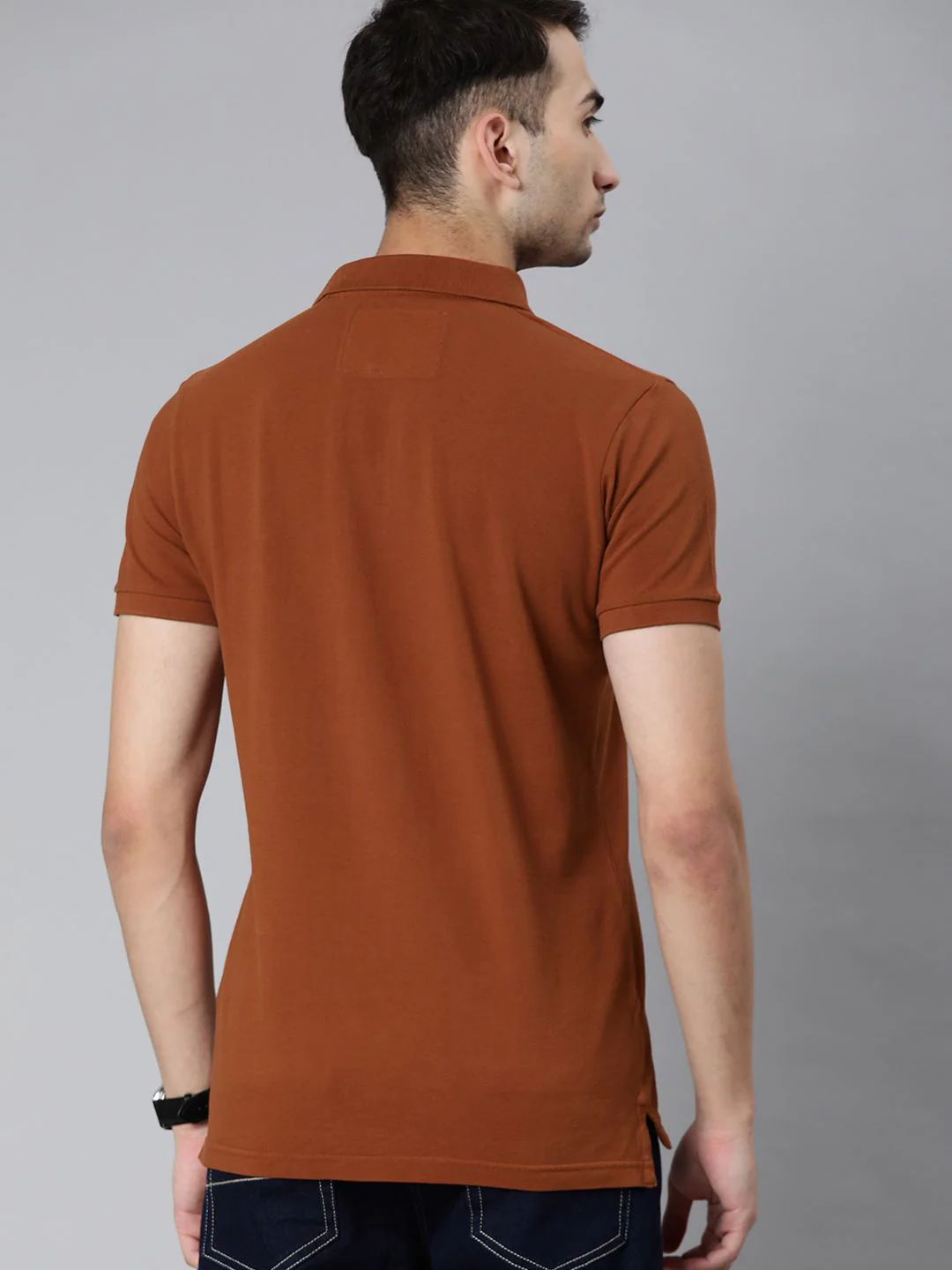 THE BEAR HOUSE Men Rust Brown Solid Polo Collar Pure Cotton T-shirt - Image 5