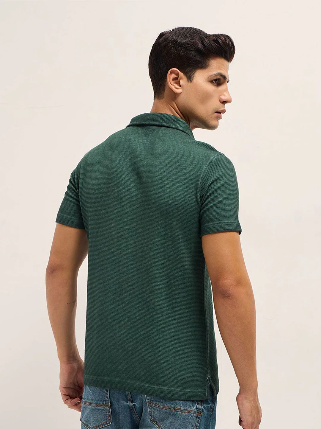 THE BEAR HOUSE Men Self Design Polo Collar Cotton Slim Fit T-shirt - Image 5