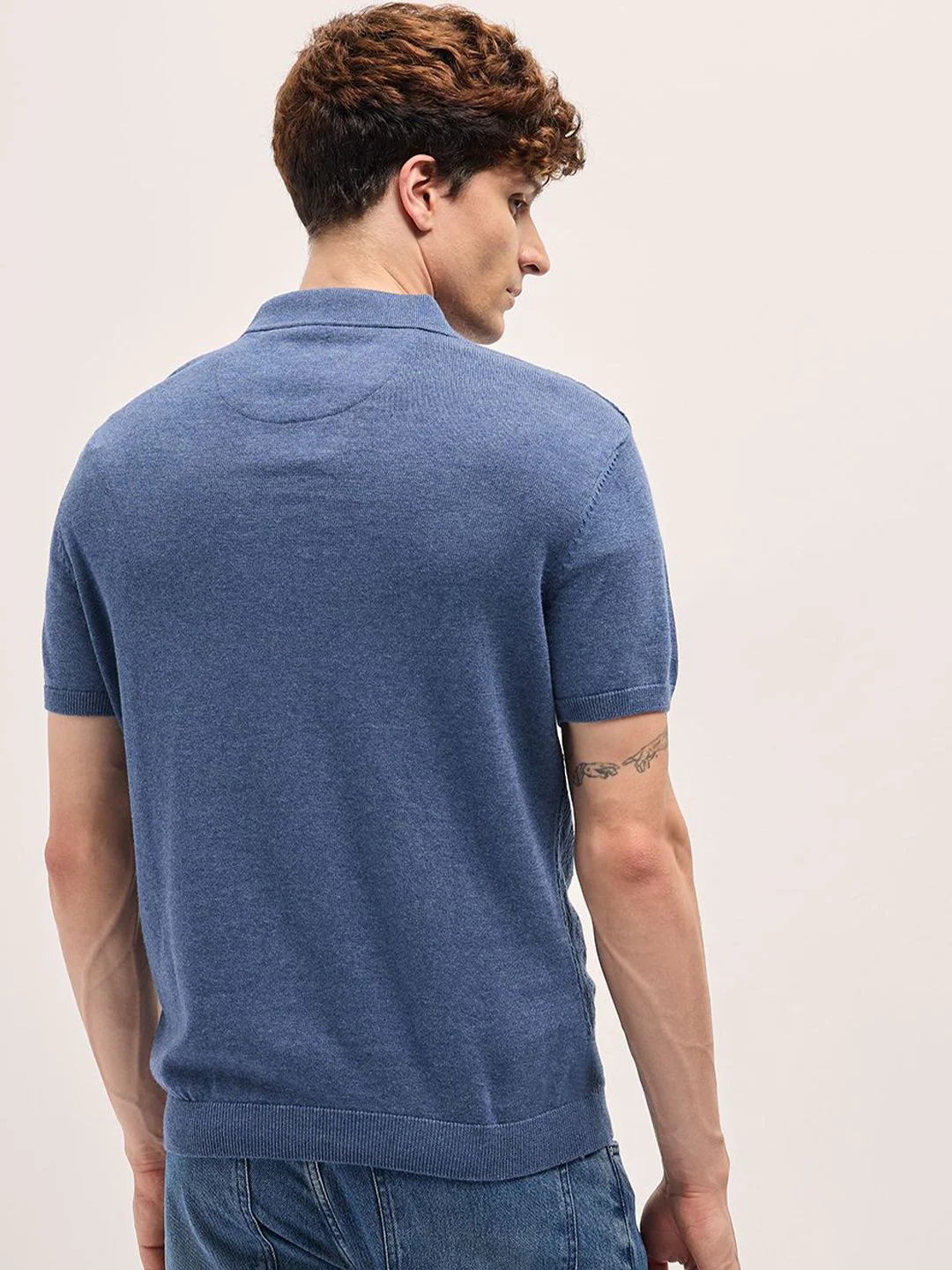 THE BEAR HOUSE Men Self Design Polo Collar Cotton Slim Fit T-shirt - Image 5